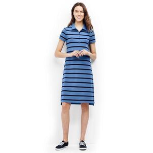✨Lands' End Women's Short Sleeve Polo Sz Small Blue Striped Dress✨
